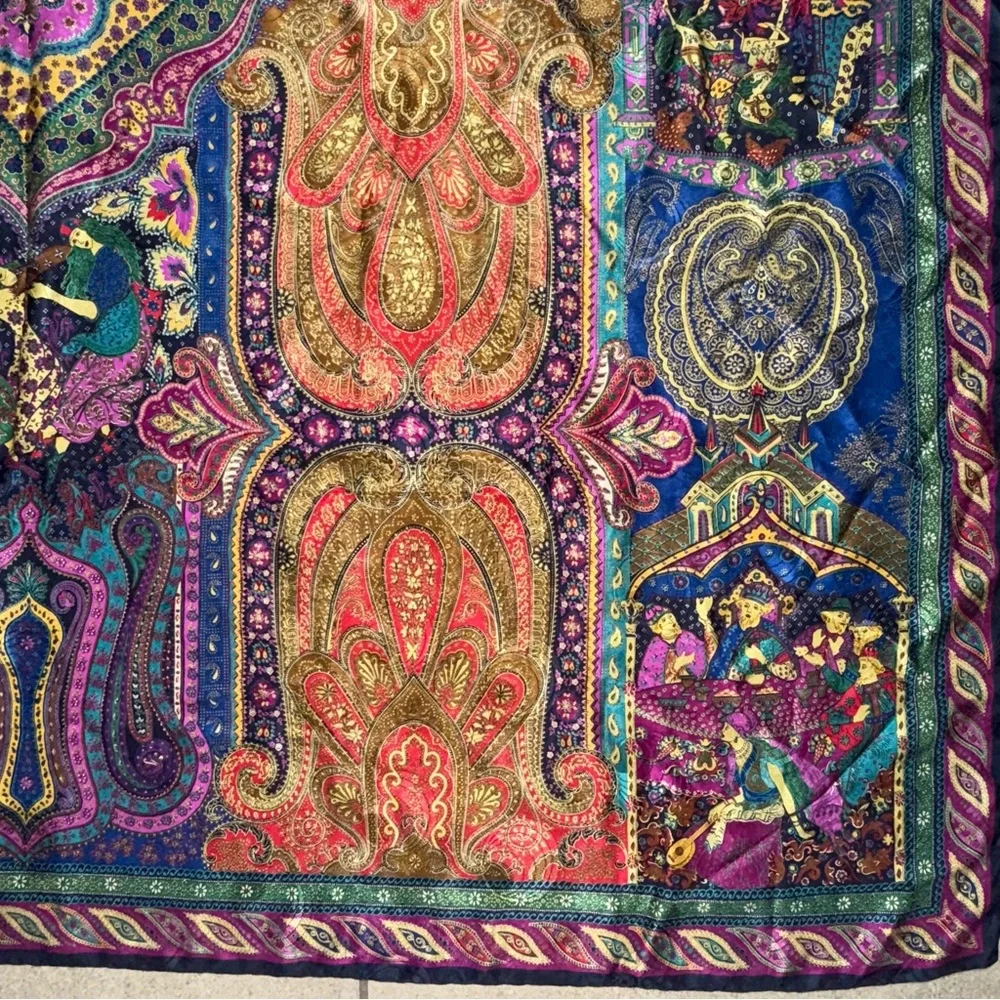 santostefano Square Scarf Made In Italy Pure Silk Colorful Paisley Rare 52”x 53”